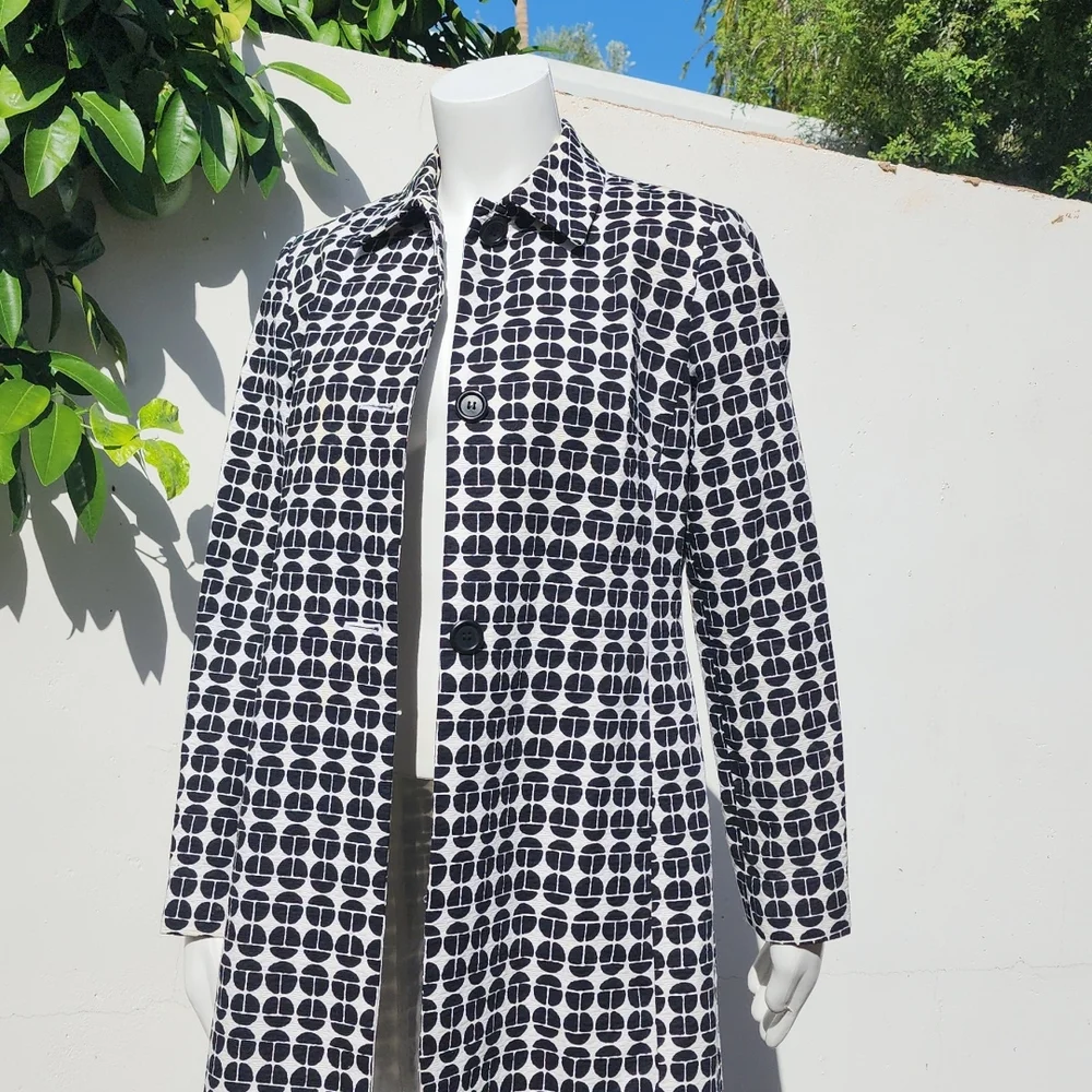 NINE WEST Black White Topper Long Jacket XS Peacoat Driving Coat Retro Mod Vibe - Picture 13 of 16